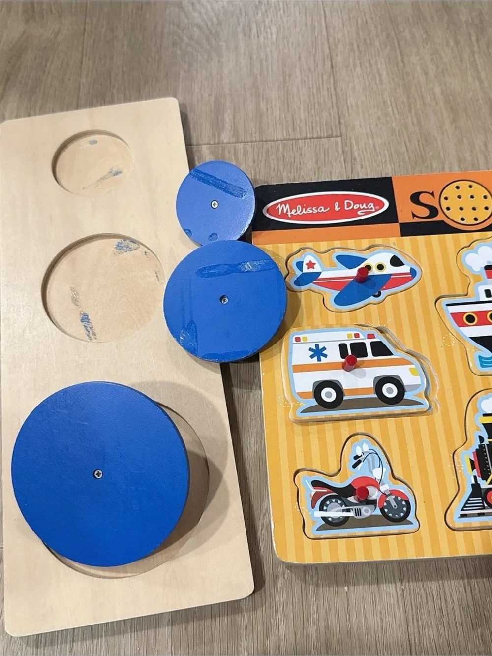 Melissa & Doug Vehicles Sound Puzzle and Montessori Circle Shape Puzzle First Sh